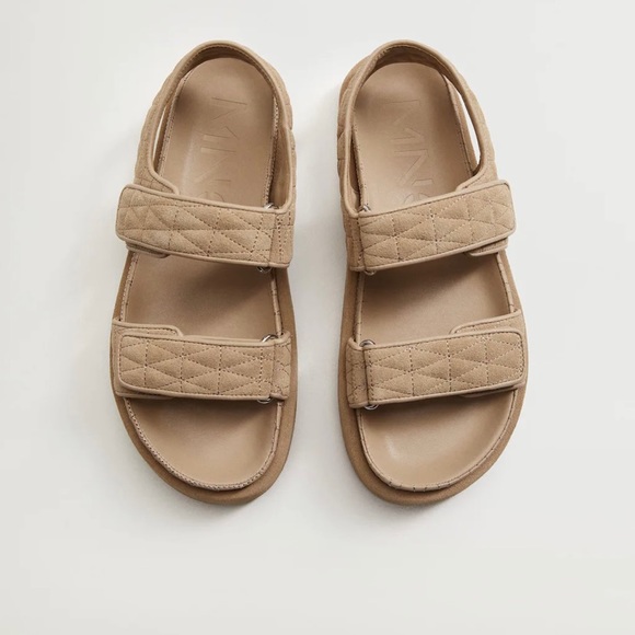 Mango Beige Neutral Quilted Leather Strap Dad Sandals 9